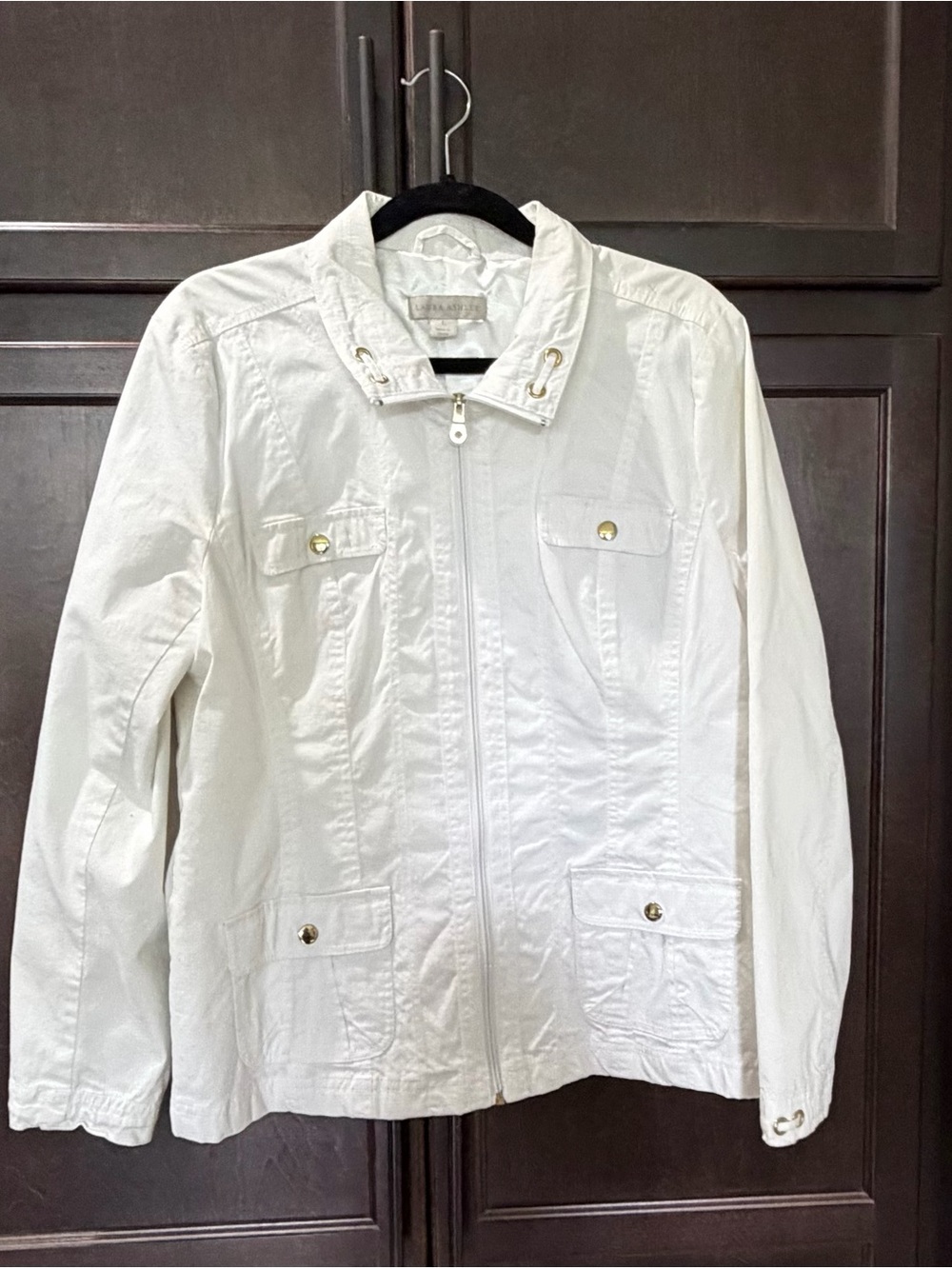 Laura Ashley White Collared Jacket with Label Detail